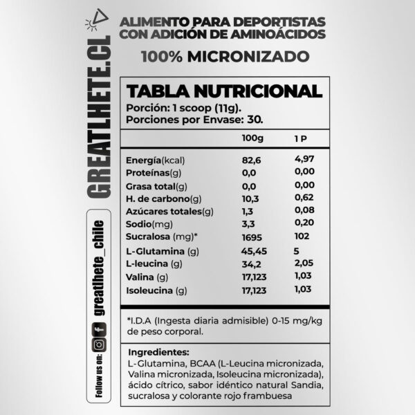Greatlhete BCAA + Glutamina Aminoácidos 30 Sv