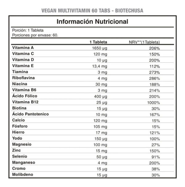 Vegan Multivitamin 60 Tabletas Biotechusa