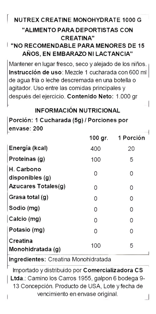 Creatina Monohydrate Nutrex 1 Kg /200serv