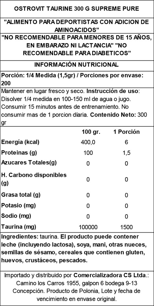 Taurina Supreme Pure Ostrovit 300g/100 Serv
