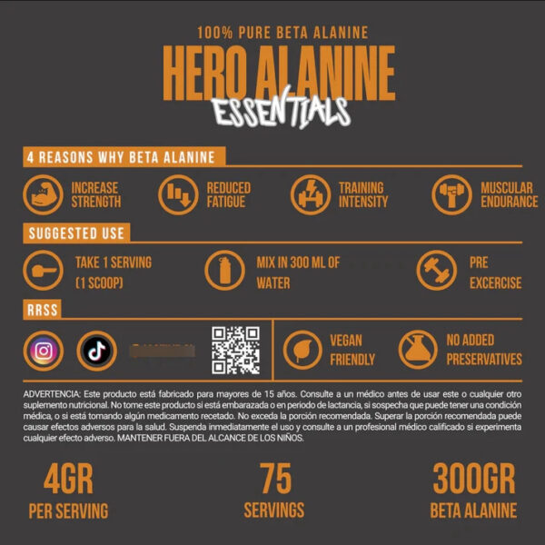 692447-MLA81550829343_122024 Beta Alanina Hero 300gr - 4active Sabor Sin Sabor