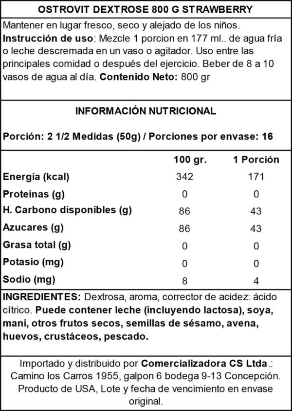705404-MLC81276546883_122024 Ostrovit Dextrose 800g Polvo - Tecnología Nutricional