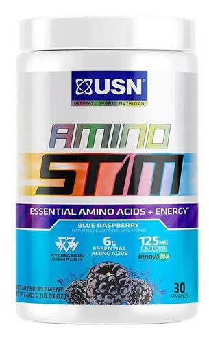 722738-MLU69936475081_062023 Amino Stim Usn Aminos Eaas Bcaas Cafeína 30 Servicios Sabor Blue Raspberry
