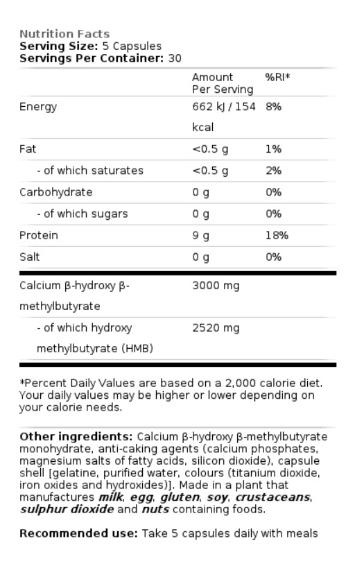 Hmb 150 Capsulas Biotechusa 30 Servicios Sabor Neutro