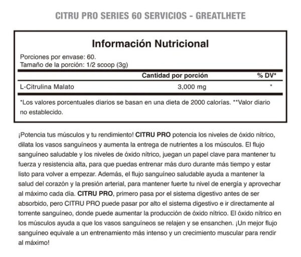 Citrulina Pro Greatlhete 180g( Oxido Nitrico) Envio Gratis Sin Sabor