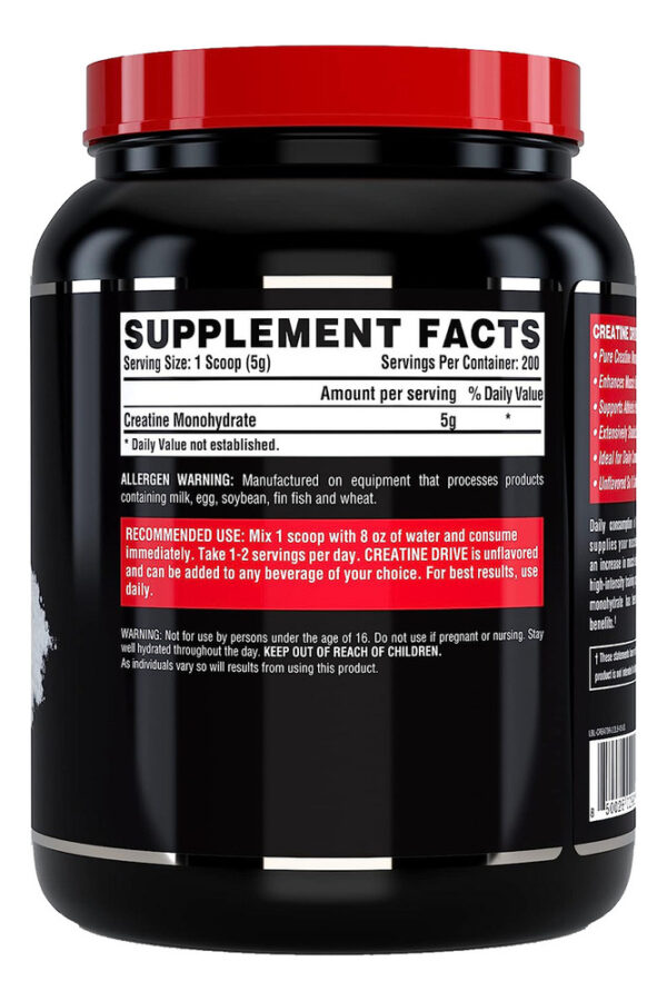 Creatina Monohydrate Nutrex Creatine Drive Black 1kg 200 Servicios Sabor Sin Sabor