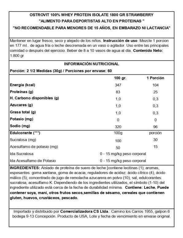 100% Whey Isolate 1800g Proteína