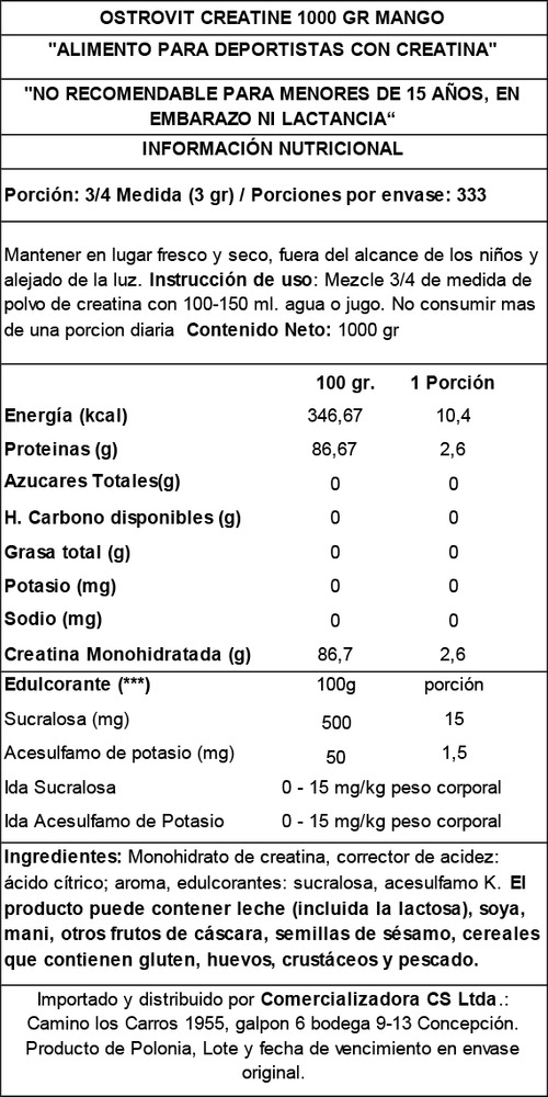 Creatine Monohydrate Ostrovit 1000 G