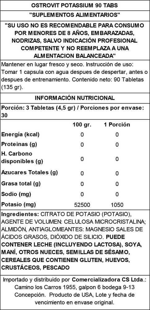 OstroVit Potassium Potasio Suplemento 90 Tabs