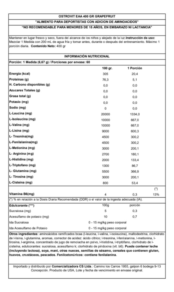 Ostrovit Eaa 400g 60 Serv Grapefruit - Suplemento En Polvo