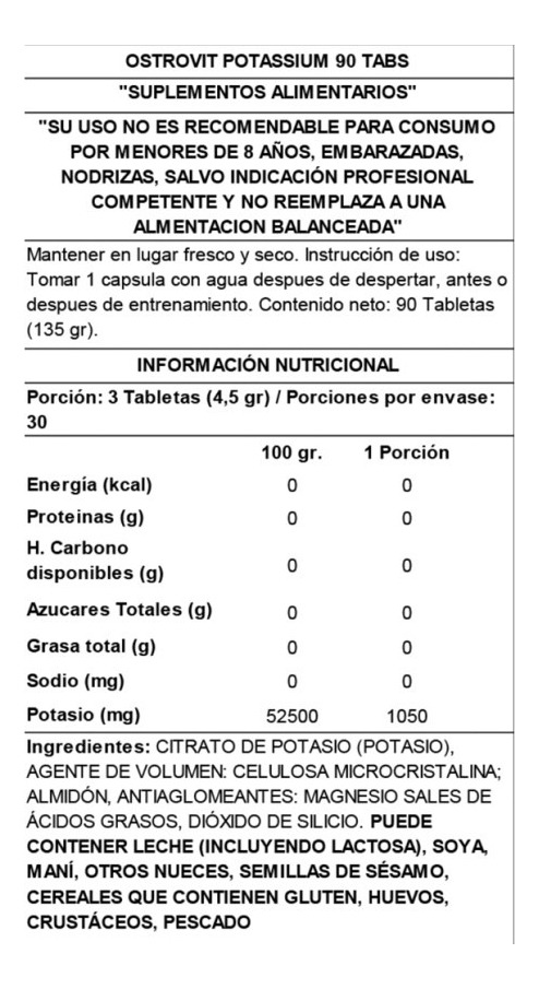 OstroVit Potassium Potasio Suplemento 90 Tabs