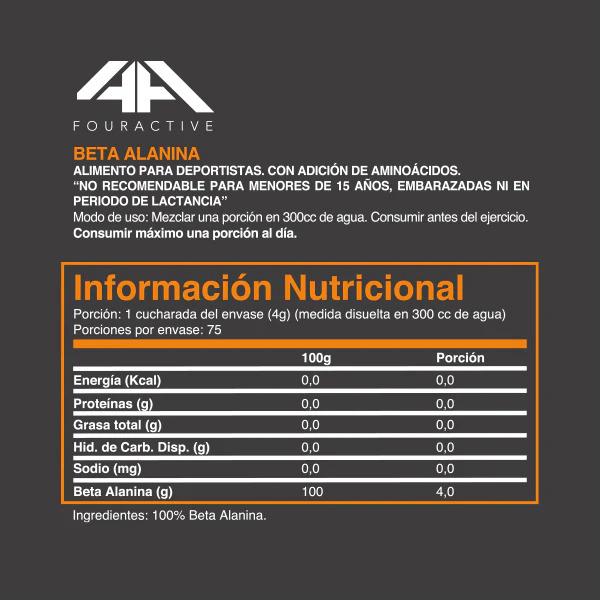 883874-MLC80592501508_112024 Beta Alanina Hero 300gr - 4active Sabor Sin Sabor