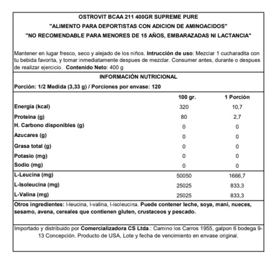 Bcaa 2-1-1 400 Gr Ostrovit - Sin Sabor