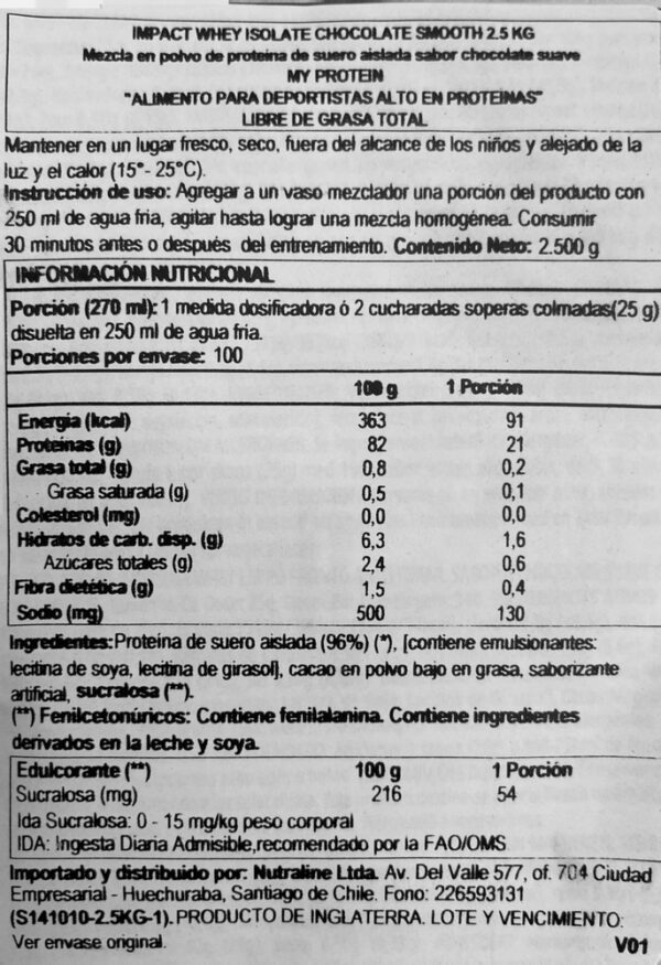Impact Whey Isolate / 2.5 Kg - 100 Servicios / My Protein