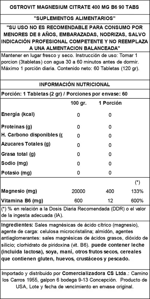 OstroVit Magnesium Citrate 400mg + B6 Magnesio 90tab