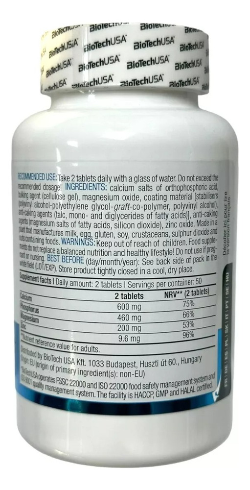 Biotechusa Calcio Magnesio Zinc 100 Tabletas Sabor Sin Sabor