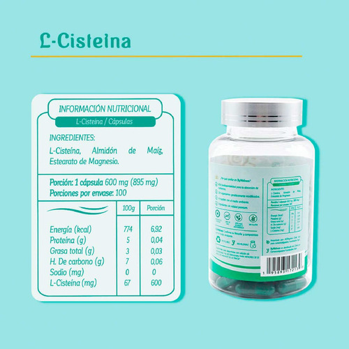 L-Cisteína 100 Cápsulas Bywellness Antioxidante Vegano