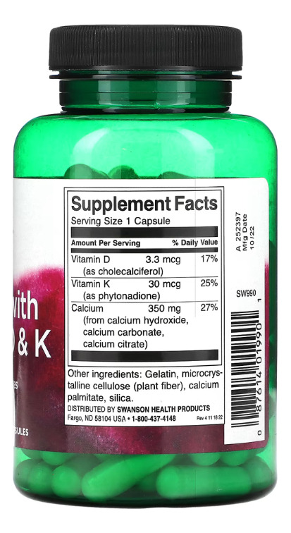 Swanson Calcium with Vitamins D&K Suplemento