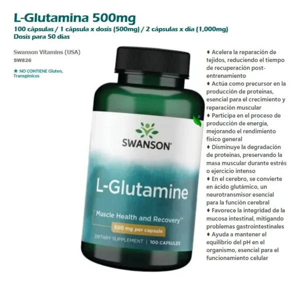 Swanson L-Glutamine 500mg Suplemento