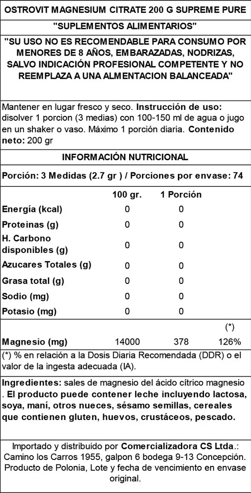 OstroVit Magnesium Citrate 200g Magnesio