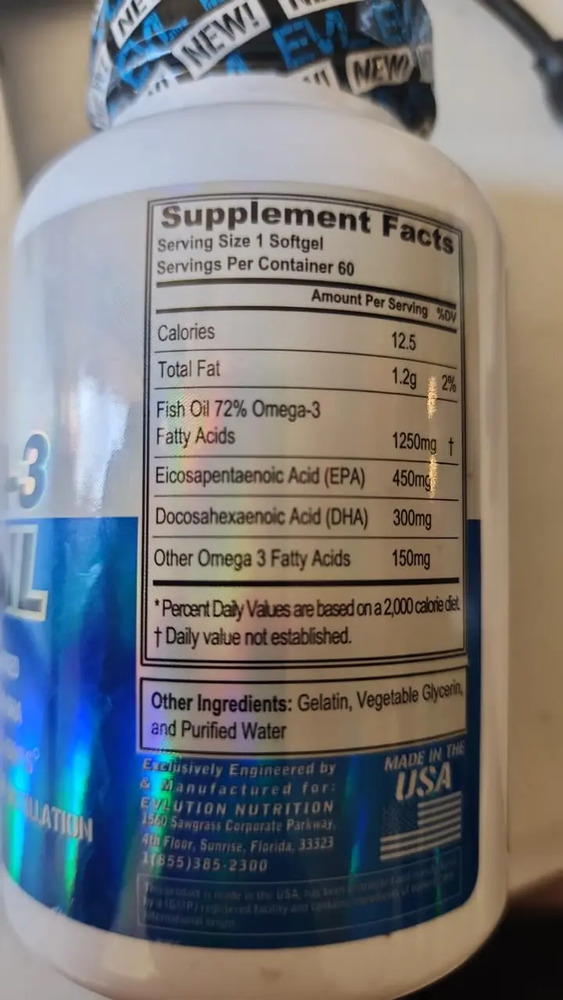 Omega-3 Fish Oil Evlution Nutrition ( Vence Fin De Año) Sin Sabor